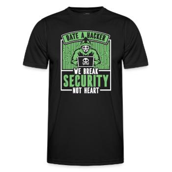 Date Hacker Nous brisons la sécurité Pas le phishing cardiaque - T-shirt sport Homme - noir - Devant - AI Model Male 178 dark (178cm)