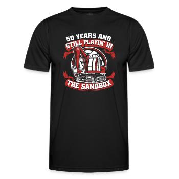 50 Years Still Playing In Sandbox Crawler Excavator - Men's Functional T-Shirt - black - Front - AI Model Male 178 dark (178cm)