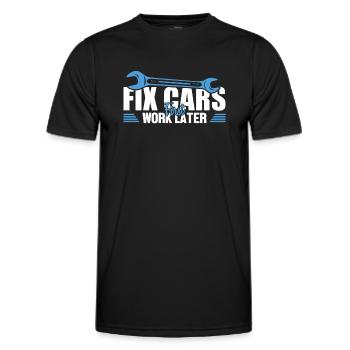 Réparer les voitures D’abord Travailler Plus tard Mécatronicien Technicien Automobile - T-shirt sport Homme - noir - Devant - AI Model Male 178 dark (178cm)