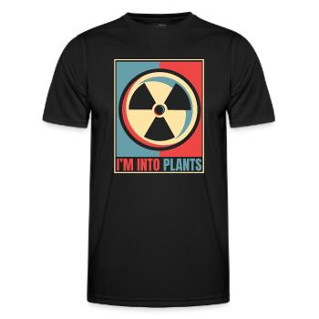 Je m’intéresse aux centrales, à l’énergie, à l’uranium, à l’exploitation nucléaire, - T-shirt sport Homme - noir - Devant - AI Model Male 178 dark (178cm)
