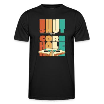 Fermez votre cornhole Plateaux de jeu Sac de haricots Cornhole - T-shirt sport Homme - noir - Devant - AI Model Male 178 dark (178cm)