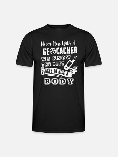 Geocaching Never Mess With Geocacher - Men's Functional T-Shirt - black