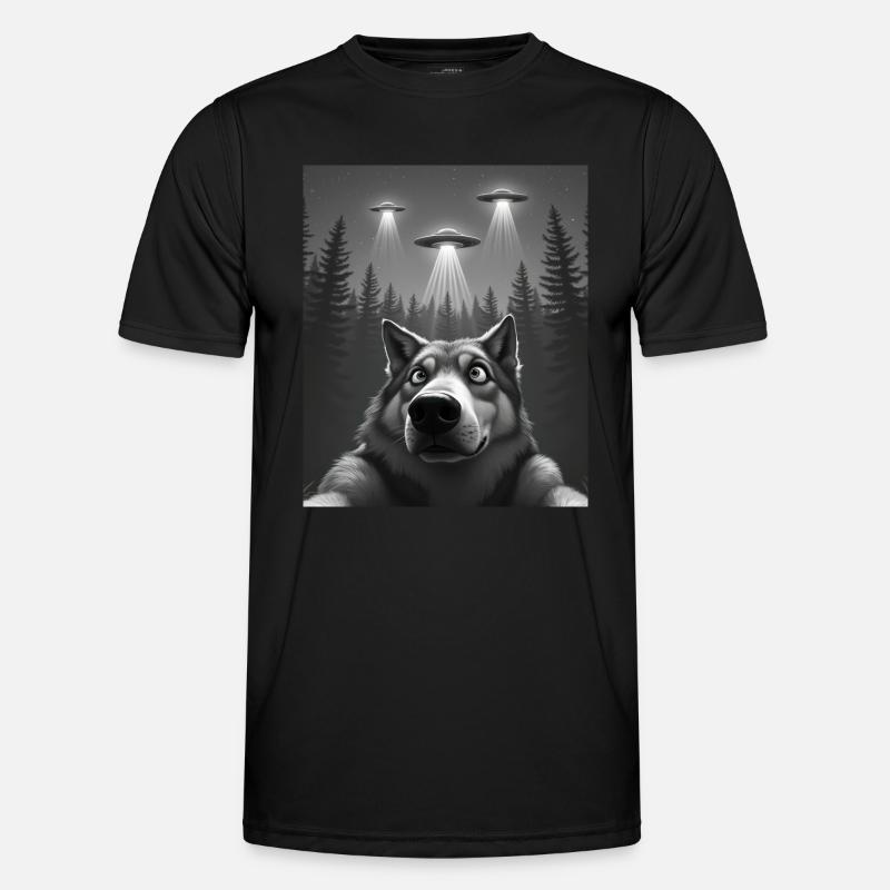 Ufo Lustiger Wolf - Männer Funktions-T-Shirt - Schwarz