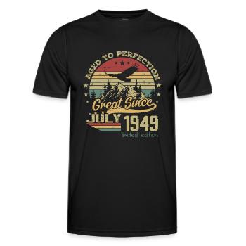 75 years old Aged to perfection born in July 1949 - Men's Functional T-Shirt - black - Front - AI Model Male 178 dark (178cm)
