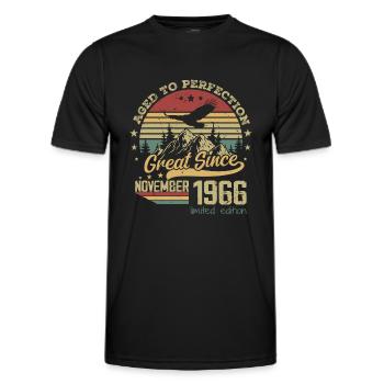 58 years old Aged to Perfection born: November 1966 - Men's Functional T-Shirt - black - Front - AI Model Male 178 dark (178cm)