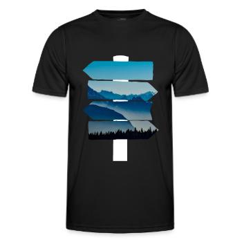 Mountains Nature Signpost Hiking - Men's Functional T-Shirt - black - Front - AI Model Male 178 dark (178cm)
