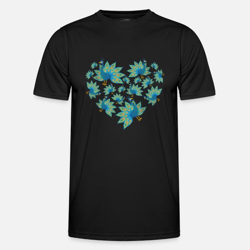 Herz Pfau - Männer Funktions-T-Shirt - Schwarz