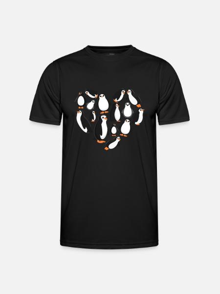 Herz Pinguin - Männer Funktions-T-Shirt - Schwarz