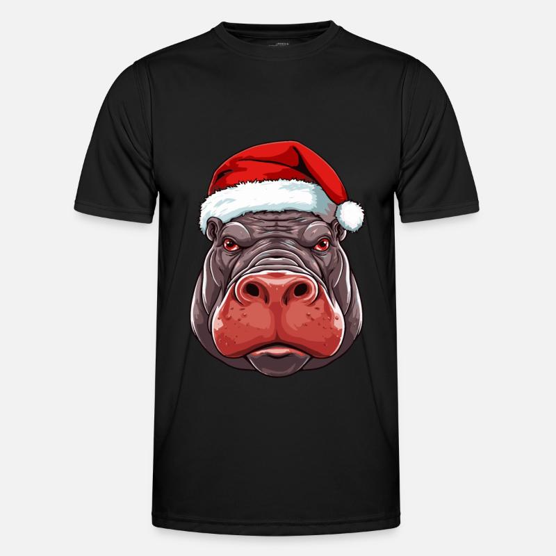 Nilpferd Weihnachten Tier Kopf Männer Funktions-T-Shirt