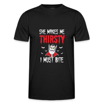 Halloween macht sie mich durstig muss Vampir beißen - Männer Funktions-T-Shirt - Schwarz - Vorne - AI Model Male 178 dark (178cm)