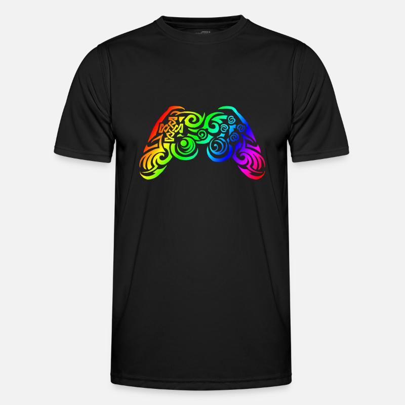 Controller Regenbogen Tribal Tattoo Gaming - Männer Funktions-T-Shirt - Schwarz