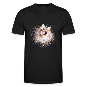 chien de compagnie, husky,graffiti, « peinture,, brun, loup - T-shirt sport Homme - noir - Devant - AI Model Male 178 dark (178cm)