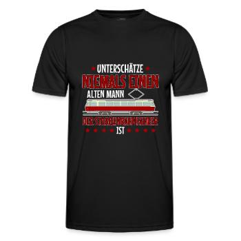 Straßenbahnfahrer unterschätze niemals Straßenbahn - Männer Funktions-T-Shirt - Schwarz - Vorne - AI Model Male 178 dark (178cm)