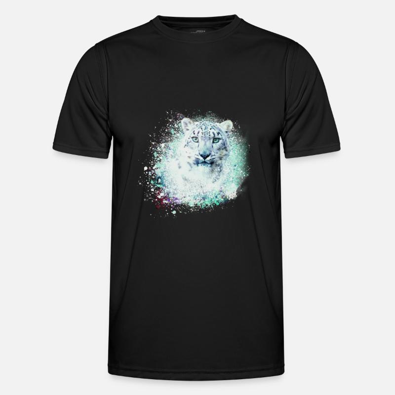 léopard de neige,chat,léopard,vert,chat sauvage - T-shirt sport Homme - noir