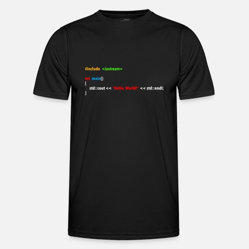 Hello World Code - Männer Funktions-T-Shirt - Schwarz
