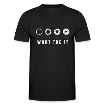 FUNNY F-STOP CAMERA APERTURE PHOTOGRAPHY PHOTOGRAPHER - Men's Functional T-Shirt - black - Front - AI Model Male 178 dark (178cm)