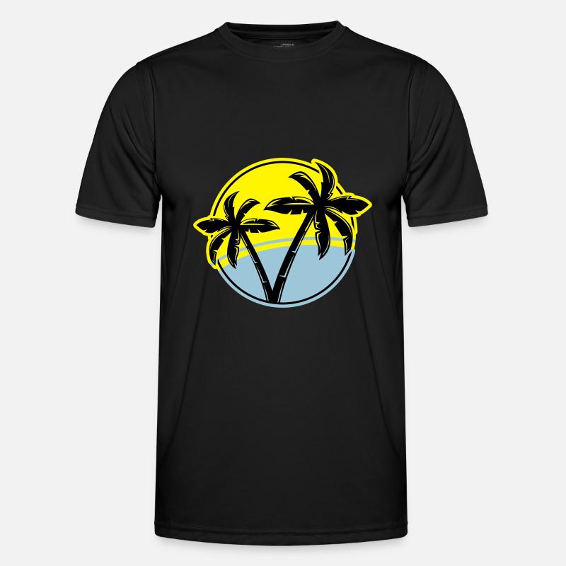 palm silhouette circle beach - Men's Functional T-Shirt - black