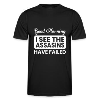 Funny provocative saying, assasin, nasty - Men's Functional T-Shirt - black - Front - AI Model Male 178 dark (178cm)
