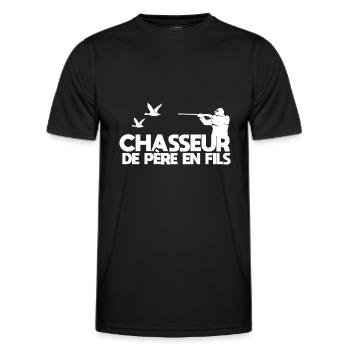 Chasseur de père en fils chasse cadeau drôle - T-shirt sport Homme - noir - Devant - AI Model Male 178 dark (178cm)