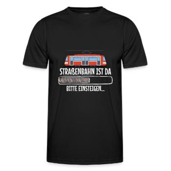 Straßenbahnfahrer Straßenbahn ist da - Männer Funktions-T-Shirt - Schwarz - Vorne - AI Model Male 178 dark (178cm)