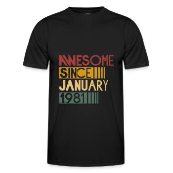 Born in January 1981 retro birthday - Men's Functional T-Shirt - black - Front - AI Model Male 178 dark (178cm)