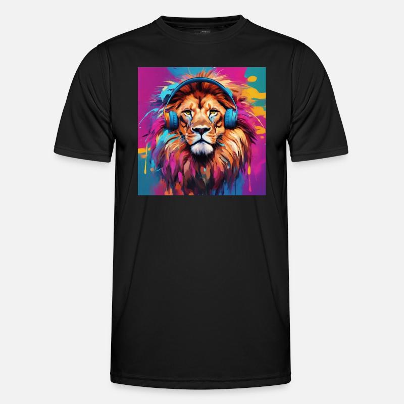 Löwe mit Kopfhörern - Männer Funktions-T-Shirt - Schwarz