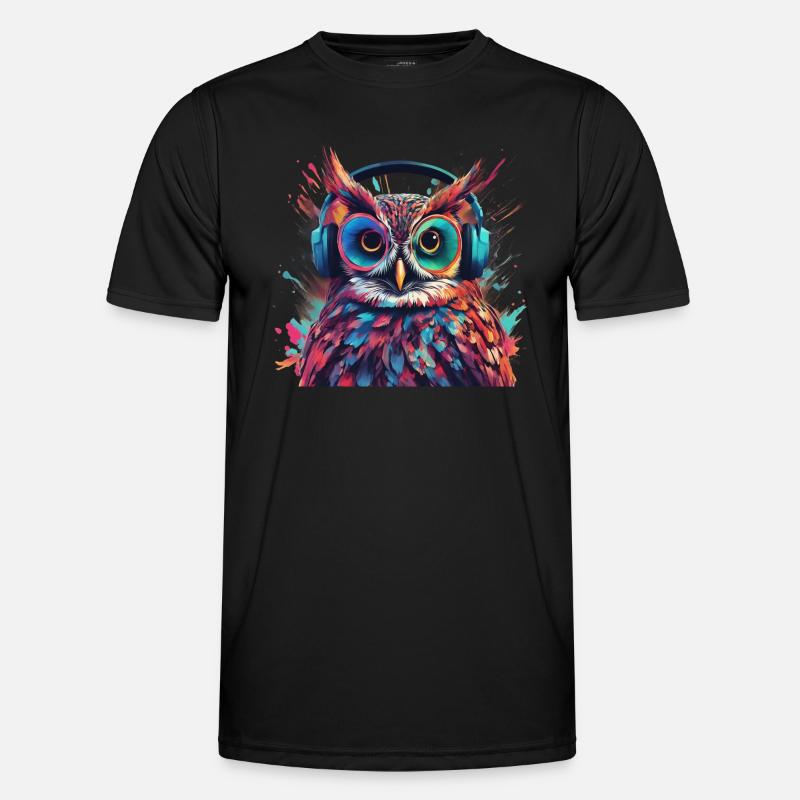 Cool owl with headphones - Men's Functional T-Shirt - black