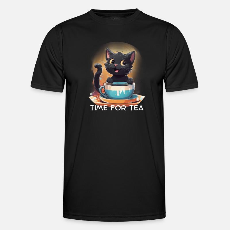Katze mit Kaffee - Männer Funktions-T-Shirt - Schwarz