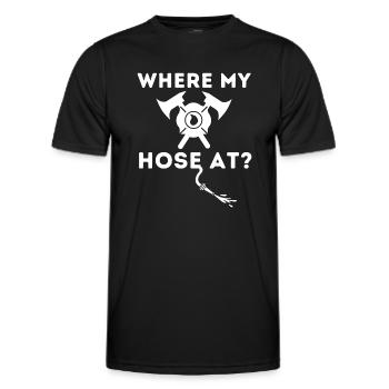 Where My Hose At - Funny Firefighter & Fireman - Men's Functional T-Shirt - black - Front - AI Model Male 178 dark (178cm)