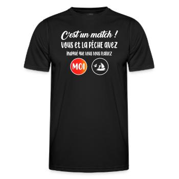 C'est un match t-shirt pour pêcheur humour - T-shirt sport Homme - noir - Devant - AI Model Male 178 dark (178cm)