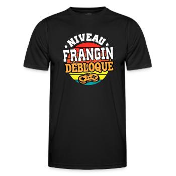 Niveau frangin débloqué cadeau frère humour - T-shirt sport Homme - noir - Devant - AI Model Male 178 dark (178cm)