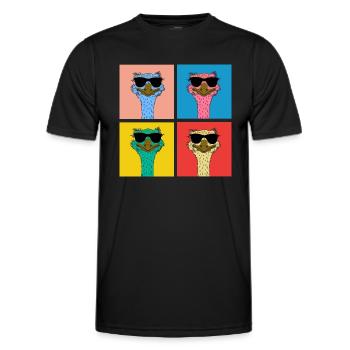 Pop Art Straußen-Laufvogel mit Sonnenbrille - Männer Funktions-T-Shirt - Schwarz - Vorne - AI Model Male 178 dark (178cm)