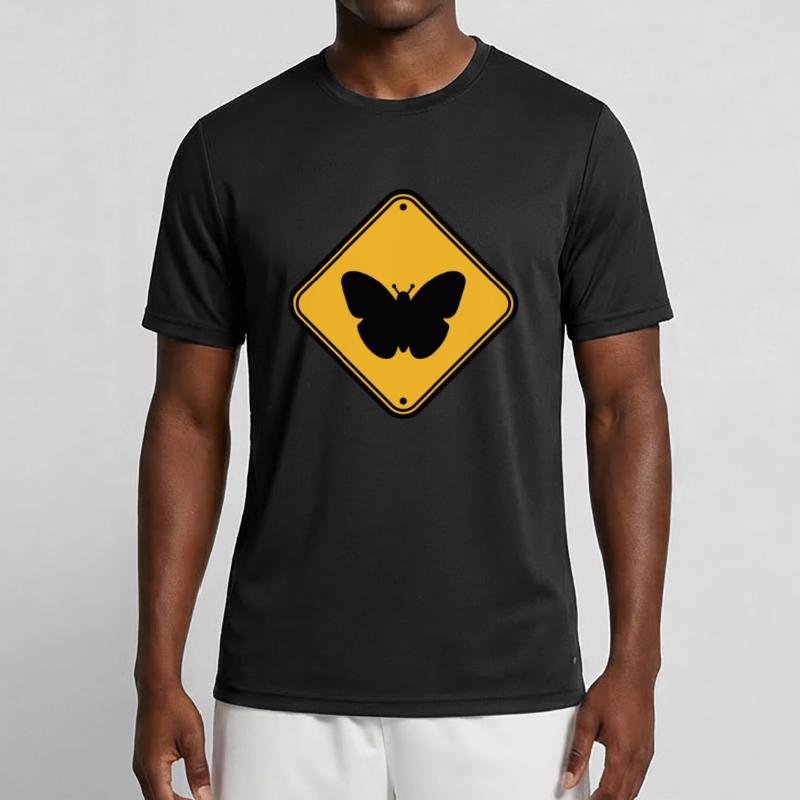 butterfly caution caution note shield zone Men's Functional T-Shirt