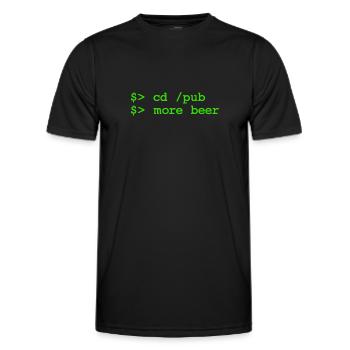 cd pub - more beer - Linux Shell - Men's Functional T-Shirt - black - Front - AI Model Male 178 dark (178cm)