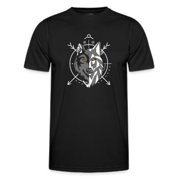 Geometrischer Grauer Wolf im Fadenkreuz - Männer Funktions-T-Shirt - Schwarz - Vorne - AI Model Male 178 dark (178cm)