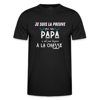 la preuve que mon papa pas toujours chasse - T-shirt sport Homme - noir - Devant - AI Model Male 178 dark (178cm)