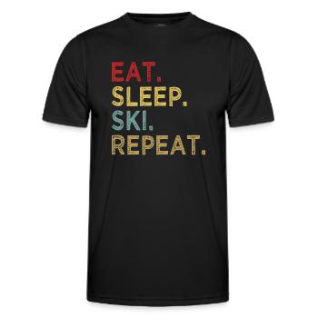 Eat Sleep Ski Repeat - Sport - Skiing - Skis - Men's Functional T-Shirt - black - Front - AI Model Male 178 dark (178cm)