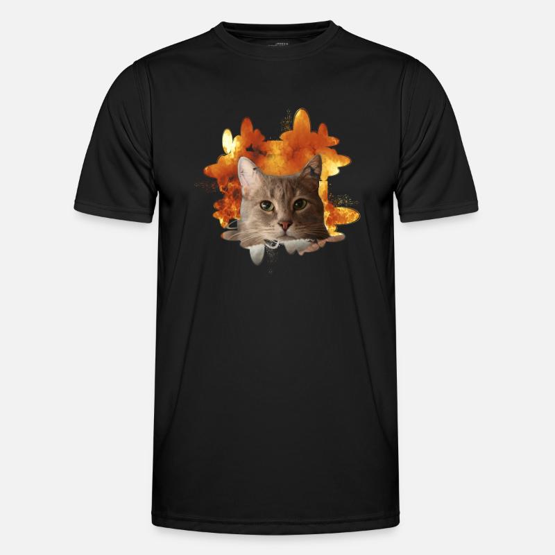 Tête de chat devant le feu - Fire Cat Cat T-shirt sport Homme