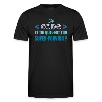 Je code et toi quel-est ton super-pouvoir? - T-shirt sport Homme - noir - Devant - AI Model Male 178 dark (178cm)
