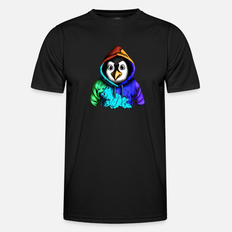 Überraschter Pinguin mit Pullover - Männer Funktions-T-Shirt - Schwarz