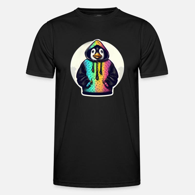 Pinguin mit Bunten Pullover - Männer Funktions-T-Shirt - Schwarz