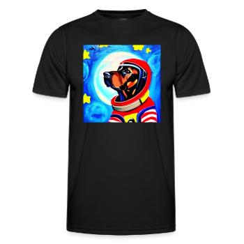 Roter Raumanzug Kosmohund - Männer Funktions-T-Shirt - Schwarz - Vorne - AI Model Male 178 dark (178cm)