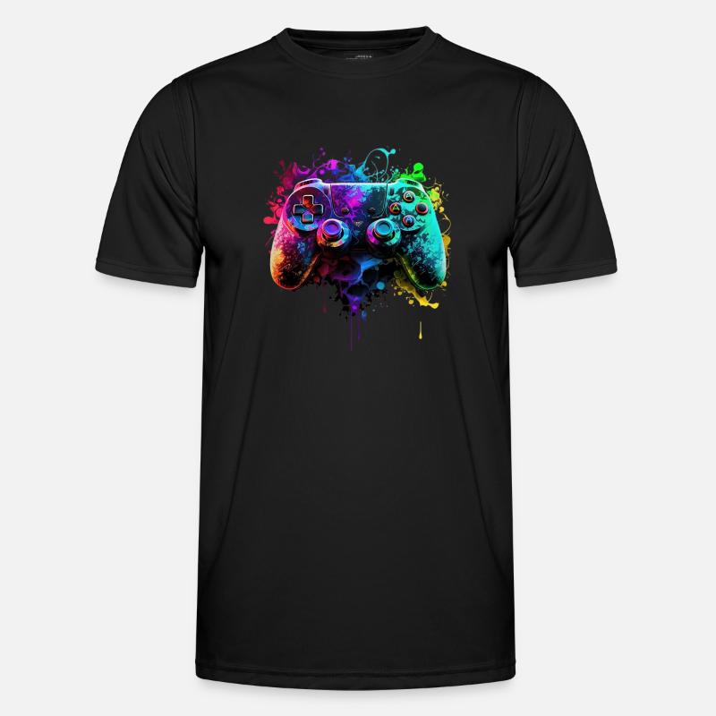 Neon Gaming Controller / Kontroller - Männer Funktions-T-Shirt - Schwarz