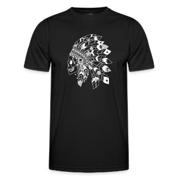 Totenkopf mit weißem und grauem indischen Kopfschmuck - Männer Funktions-T-Shirt - Schwarz - Vorne - AI Model Male 178 dark (178cm)