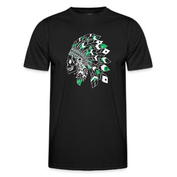 Totenkopf mit weißem und grünem indischen Kopfschmuck - Männer Funktions-T-Shirt - Schwarz - Vorne - AI Model Male 178 dark (178cm)