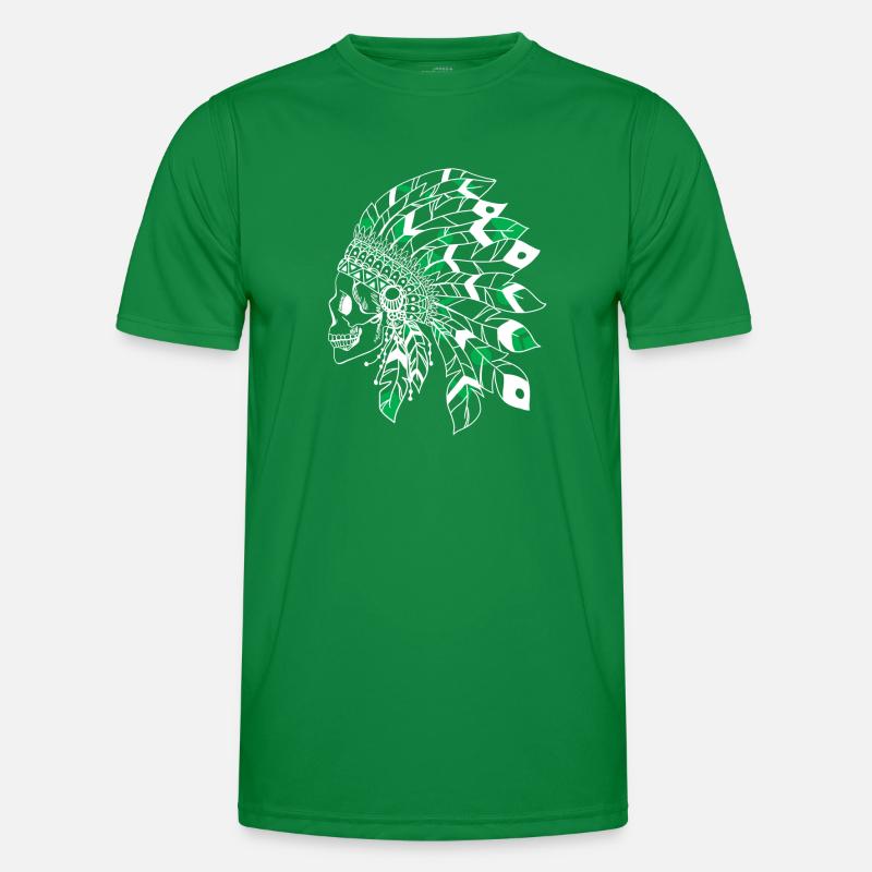 crâne avec coiffe indienne blanc et vert T-shirt sport Homme