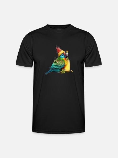 Parrot cuddles with beer - Men's Functional T-Shirt - black