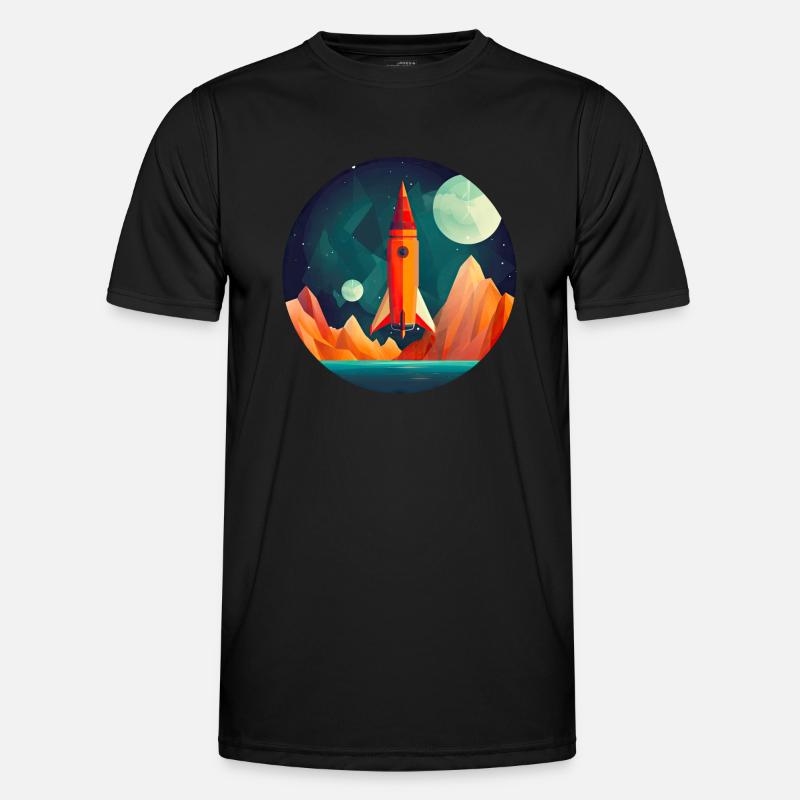 Rocket in Space Scenery Men's Functional T-Shirt