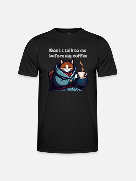 Lustige Katze und Kaffee - Männer Funktions-T-Shirt - Schwarz