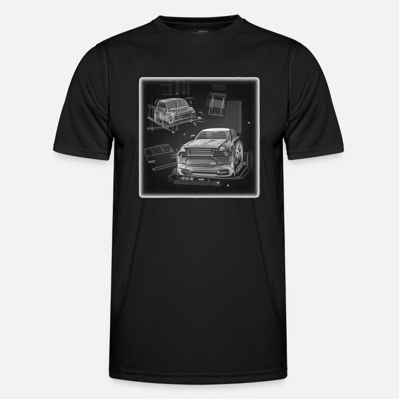 Technical car drawing in geometry style - Men's Functional T-Shirt - black